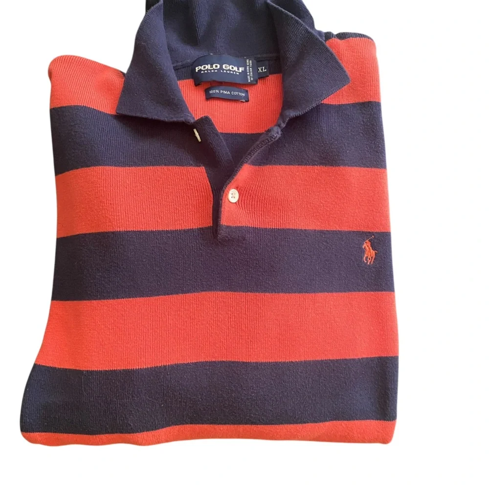 VTG PIMA Cotton Polo Ralph Lauren Golf Striped Collared Sweater 2XL